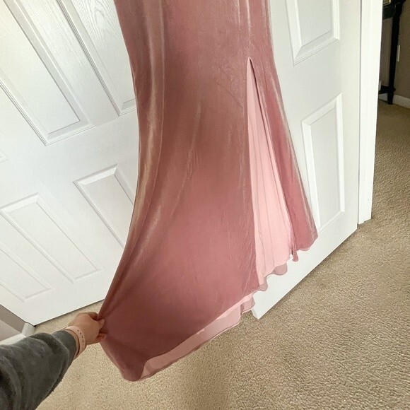 NWT! BHLDN "Fawn" Off Shoulder Velvet Maxi Dress with High Slit - Rose Color - Picture 4 of 10